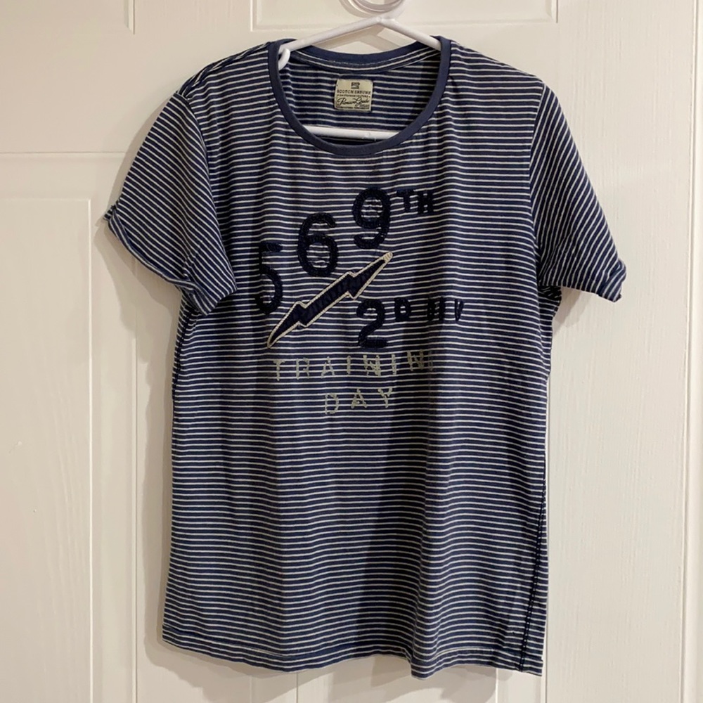 Boys striped blue and tan short sleeve top
